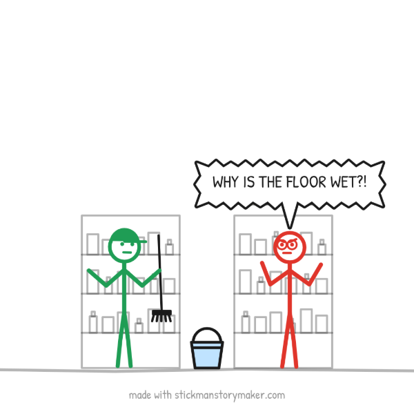 A scene from the "Customer vs. the cleaner" stick figure video