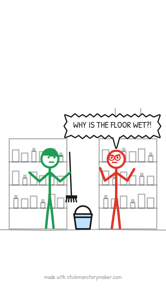 Preview: a scene from the "Customer vs. the cleaner" stick figure video