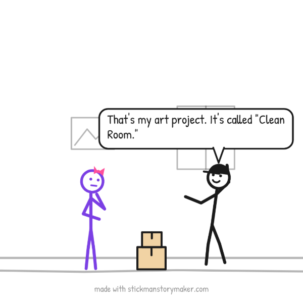 A scene from the "The messy room" stick figure video