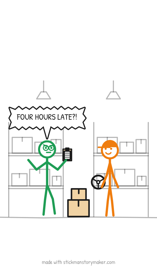 Preview: a scene from the "The truck is late again" stick figure video